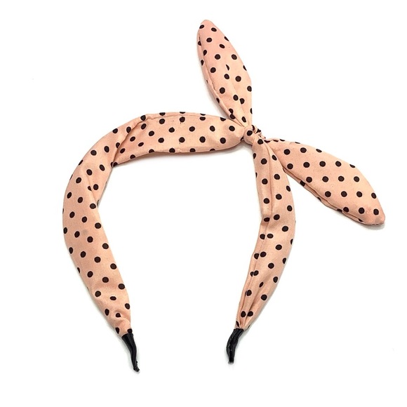 Coral Pink Polka Dot Bunny Ear Headband - Picture 5 of 9